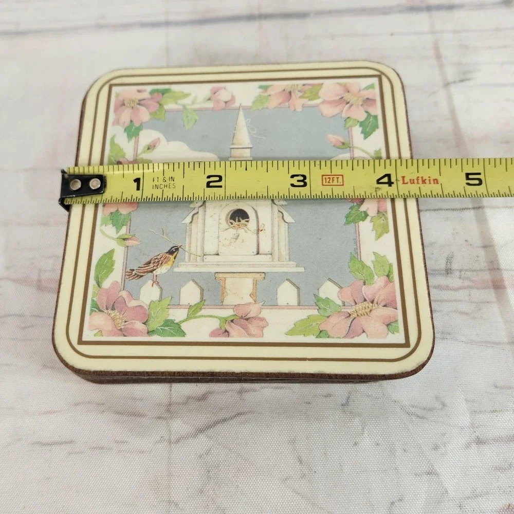 Pimpernel Coasters Birdhouse Floral Cork Backed Set‎ of 6 England 4in